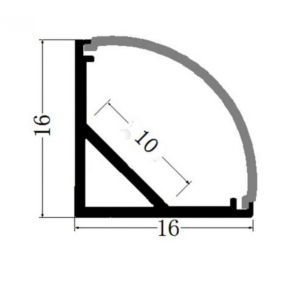 Profilé diffusant 1/4 rond 16x16mm 1m pour ruban led