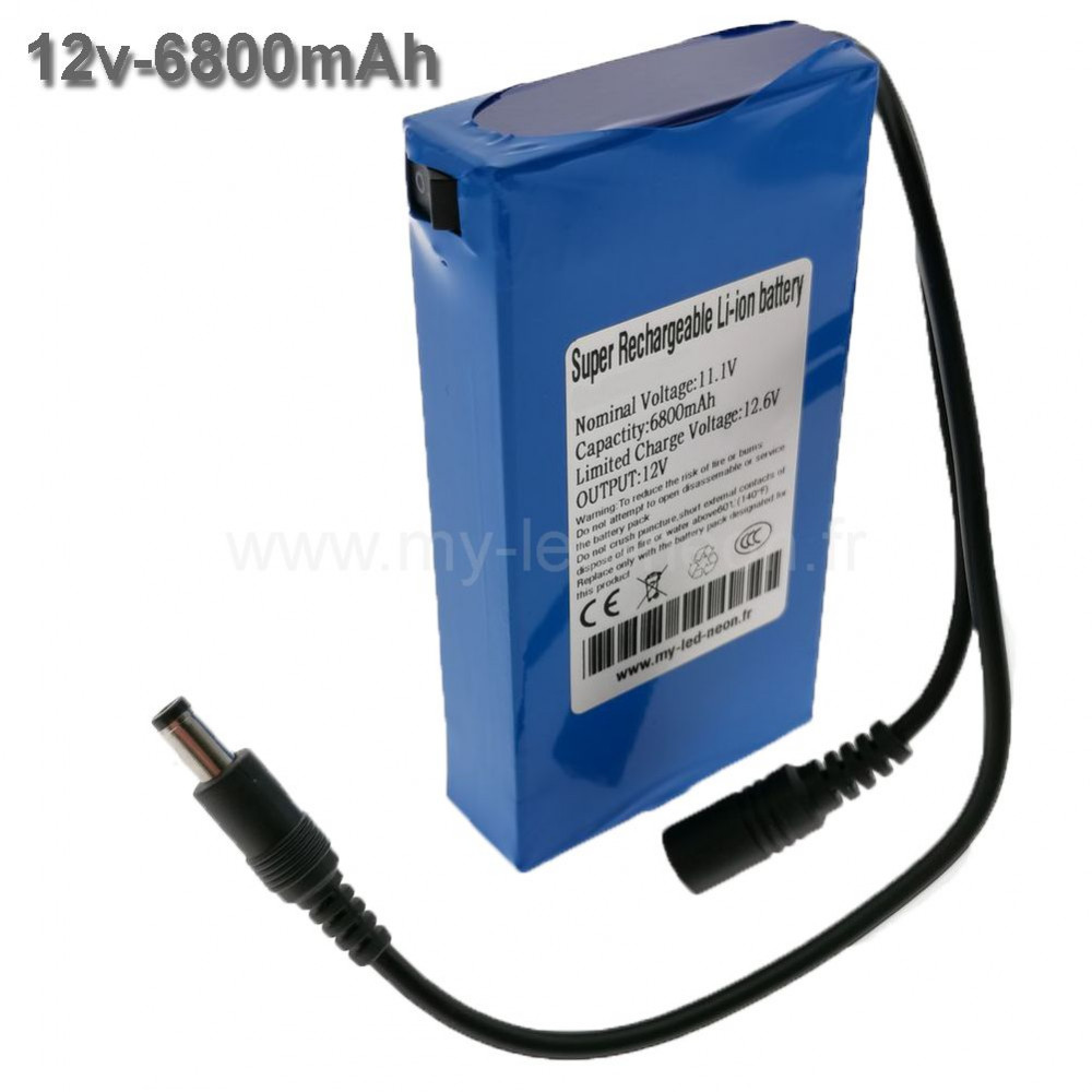 Batterie rechargeable 12v 6800 mAh - Lithium avec chargeur compris